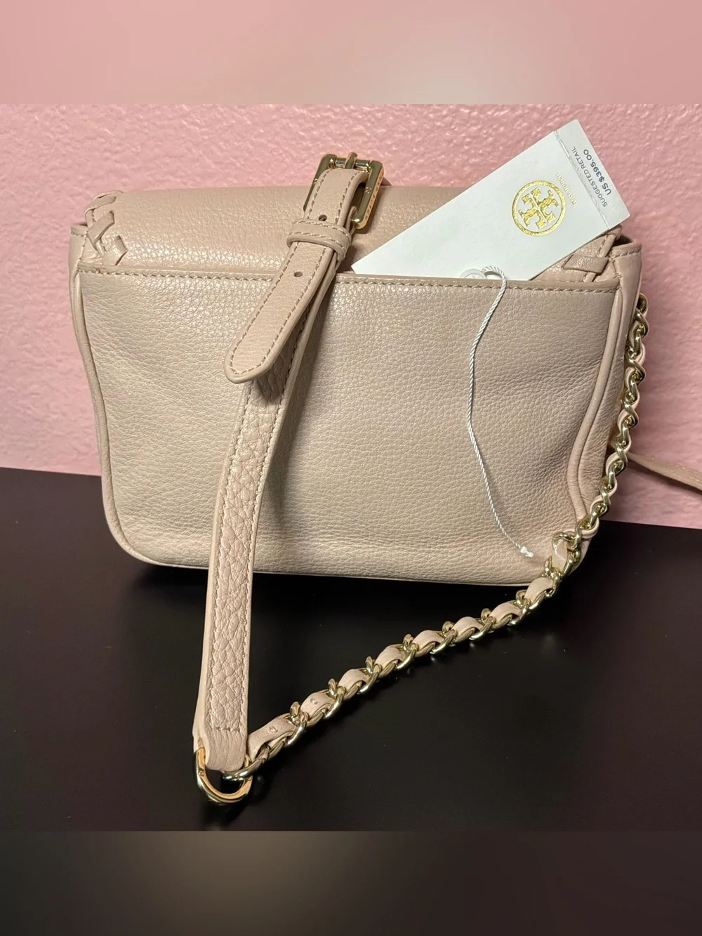 Tory Burch Blush Leather Whipstitch Crossbody Bag